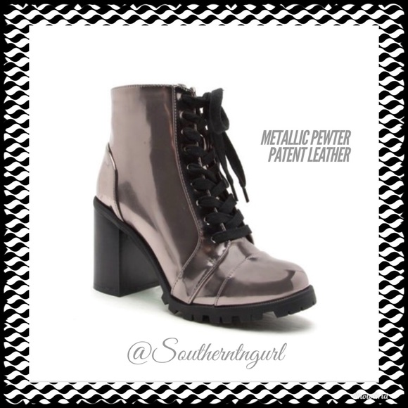Qupid Shoes - NWT QUPID Metallic Lace Up Chunky Heel Boots/ Booties